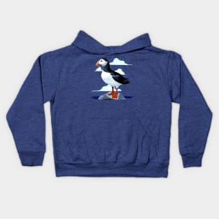 Puffin Cute Atlantic Seabird standing on a rock Kids Hoodie